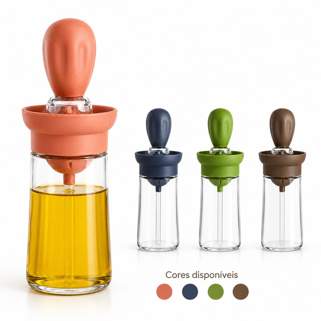 Dosador de Óleo e Azeite com Pincel Silicone Anti Gotejamento Vidro Cozinha Multiusode Azeite Sem Bagunça