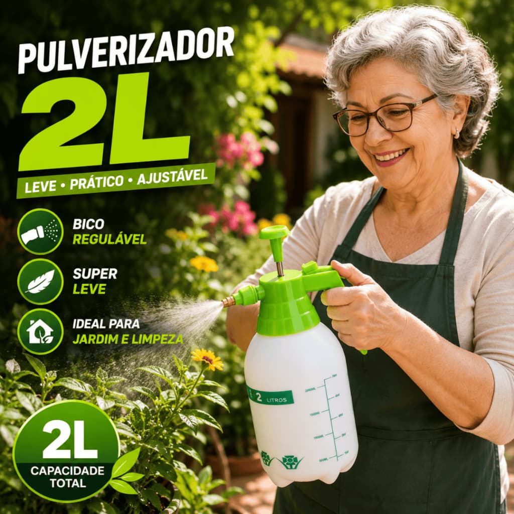 Pulverizador Pressão 2 Litros Manual Leve Profissional Jardim Hortas Resistente Compacto Ergonômico