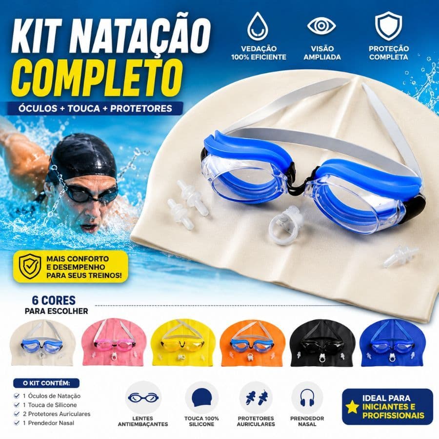 Kit Touca e Óculos de Natação Infantil Piscina para Meninas e Meninos