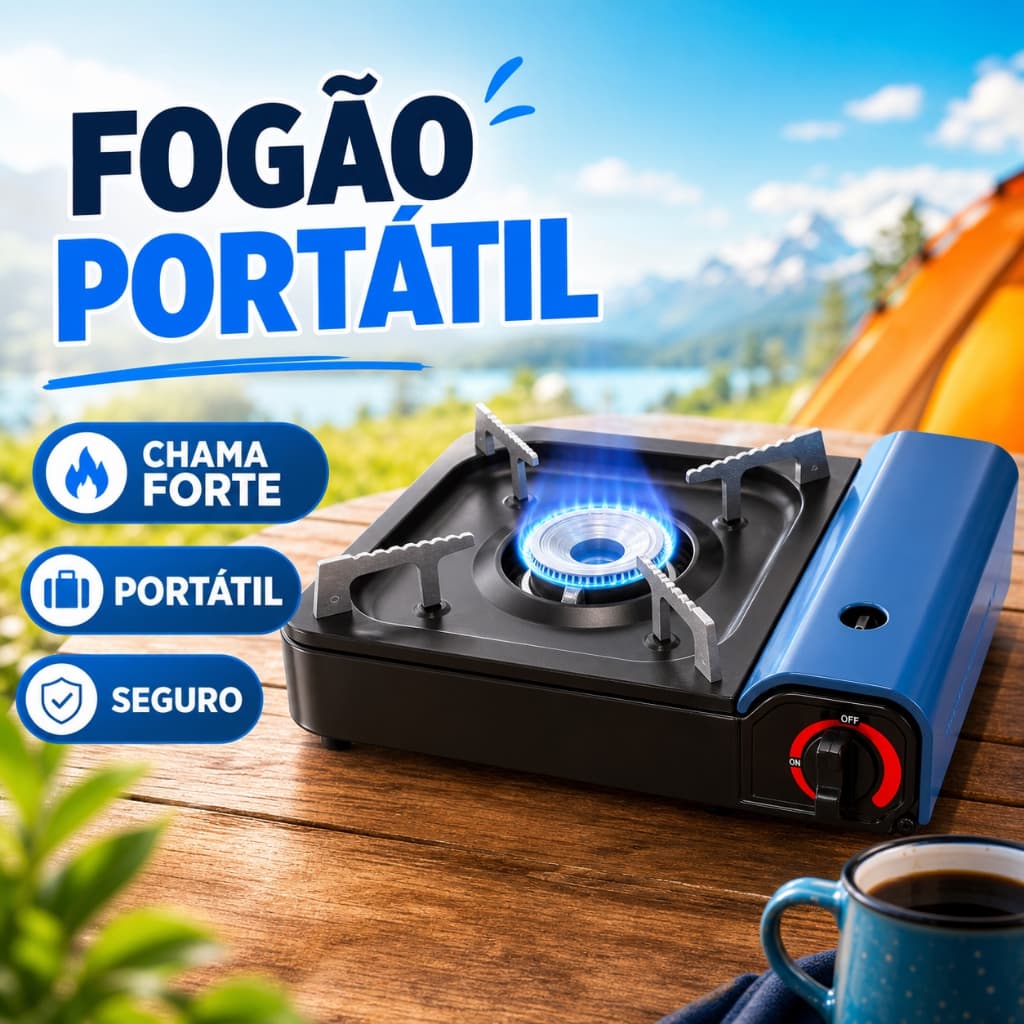 Fogão Portátil Para Camping 3,5KW com Chama Ajustável e Sistema de Segurança para Cartucho de Gás - Luatek