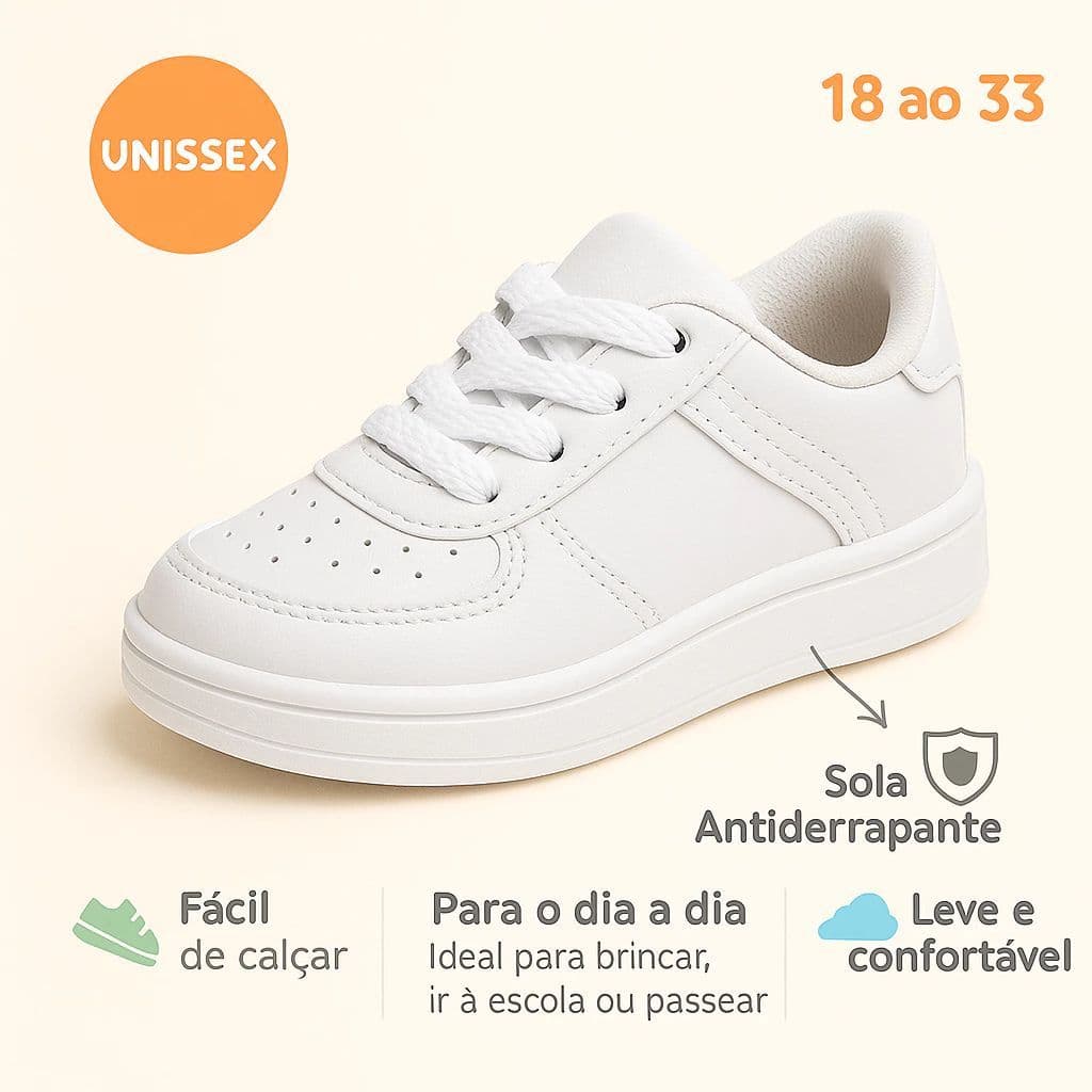 Tênis Branco para Bebê e Infantil: Conforto Estilo do 18 ao 33 Resistente Leve Novo Original
