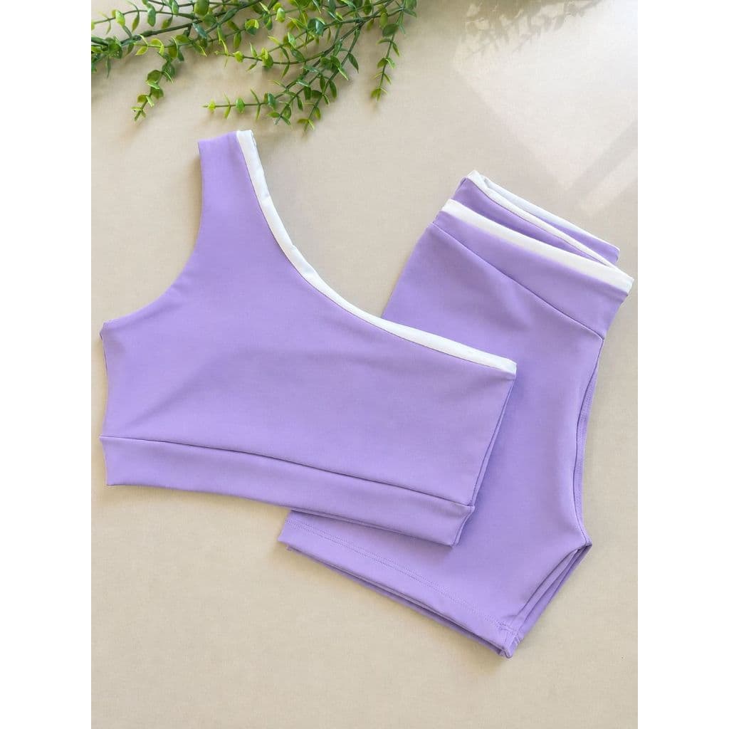 Conjunto Top Ombro e Short Fitness Feminino Poliamida Zero Transparência Modelador Roupa de Academia