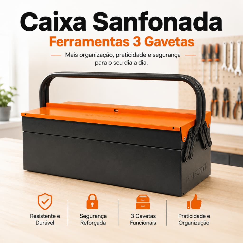 Caixa de Ferramentas Metal Sanfonada Caixa de Ferramenta Profissional Caixa 3 Gavetas Caixa Grande