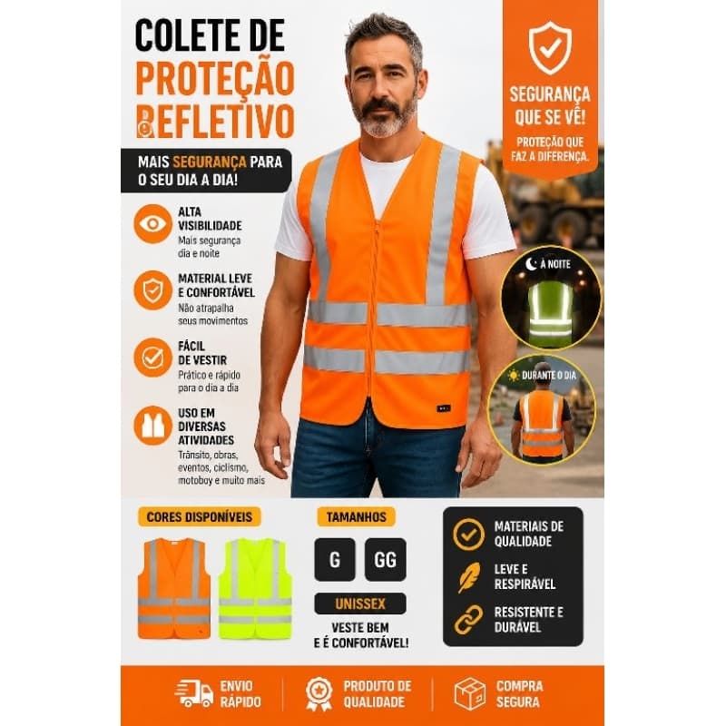 Colete de Proteção Refletivo Sinalização Transito sem bolso .