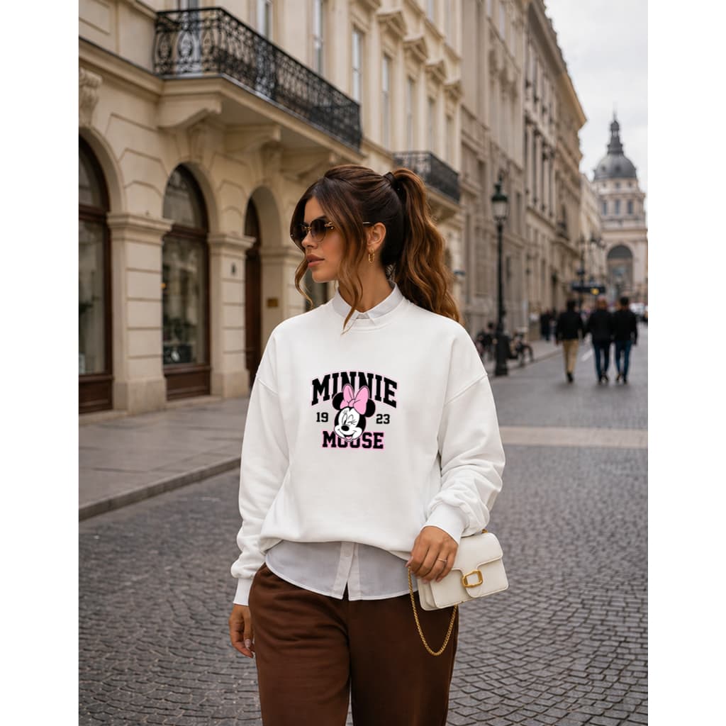 Moletom Feminino Minnie Gola Redonda Moda Inverno