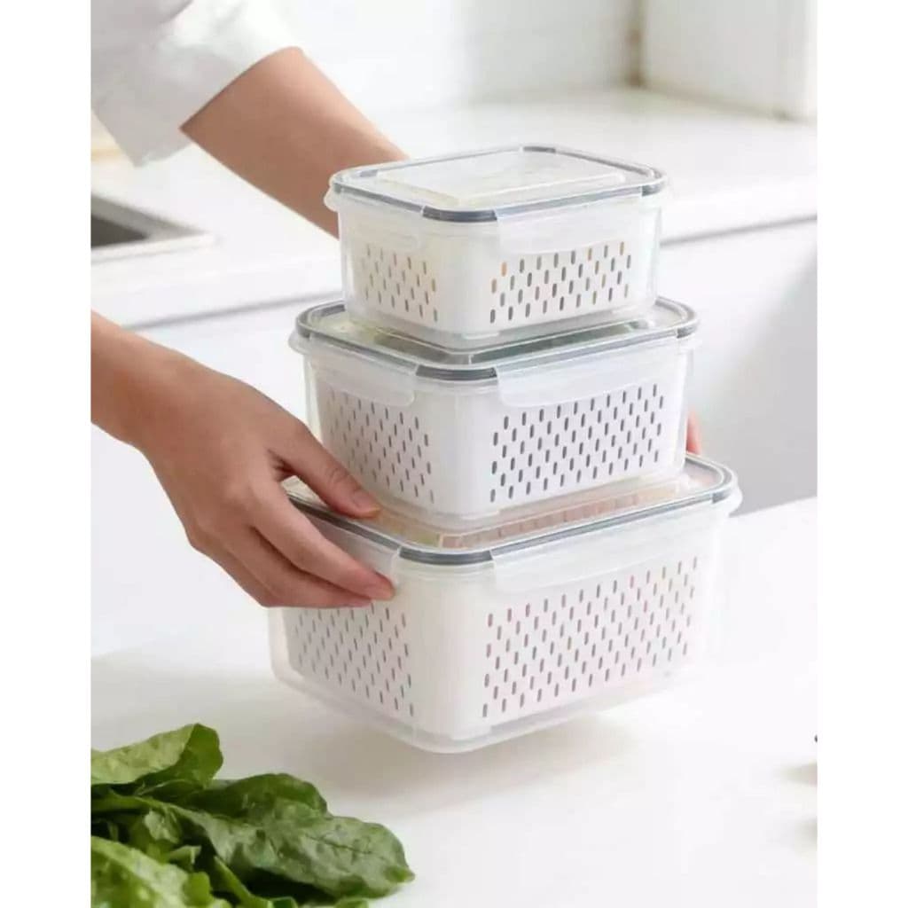 Kit 3 Pote Hermético Organizador de Geladeira Organiza Alimentos Frutas Vegetais Com Trava
