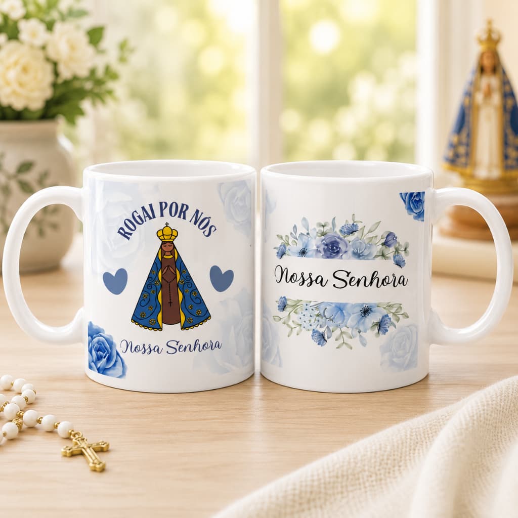 Caneca com Nome Nossa Senhora Aparecida Personalizada Presente Religioso Católico Xícara