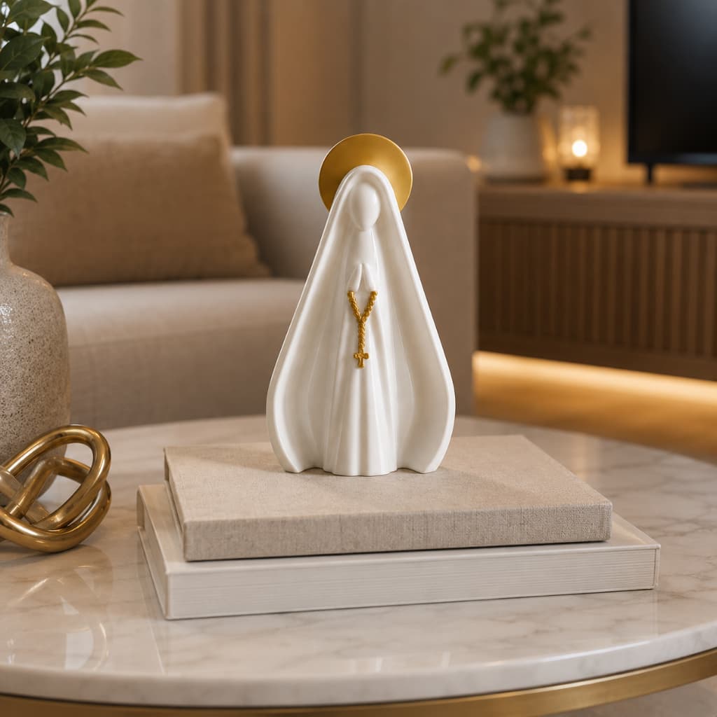 Escultura Nossa Senhora Aparecida Decorativa Para Sala Quarto Escritório Design Minimalista Católic