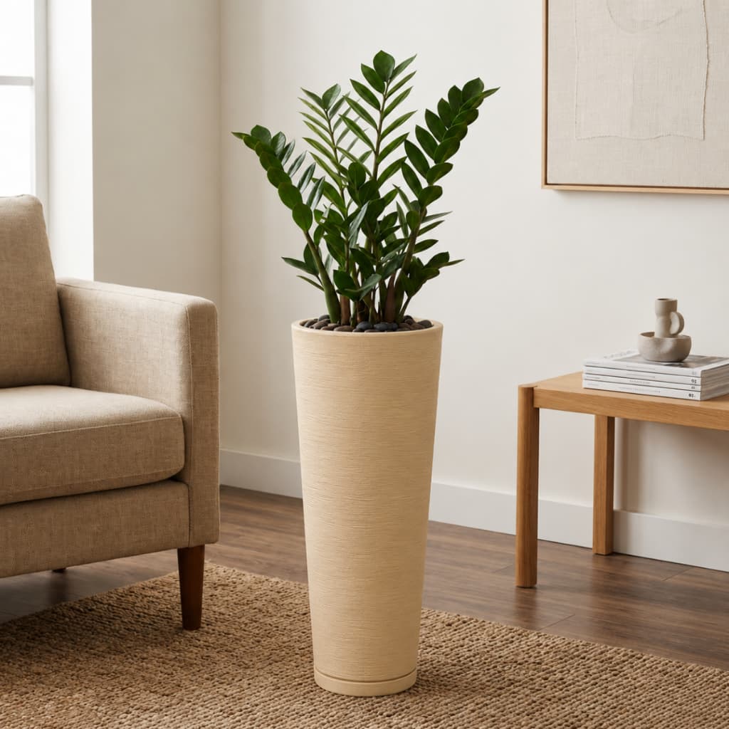 Vaso Para Plantas Polietileno Coluna Ibiza Alta Com Prato Decoração Sala Jardim Para Plantas Artificial Natural