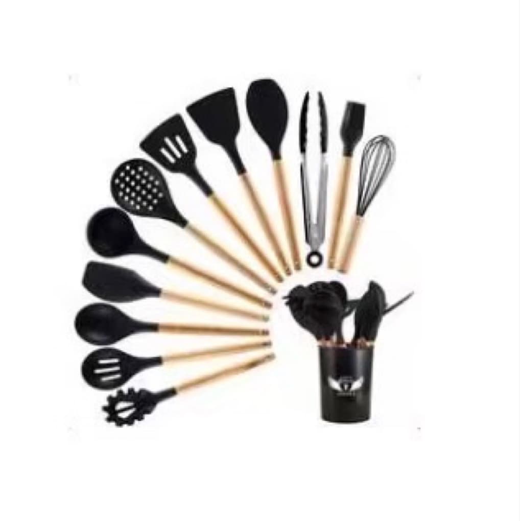 Jogo de Utensílios de Cozinha 12 em 1 com Suporte - Prático e Completo para sua Casa