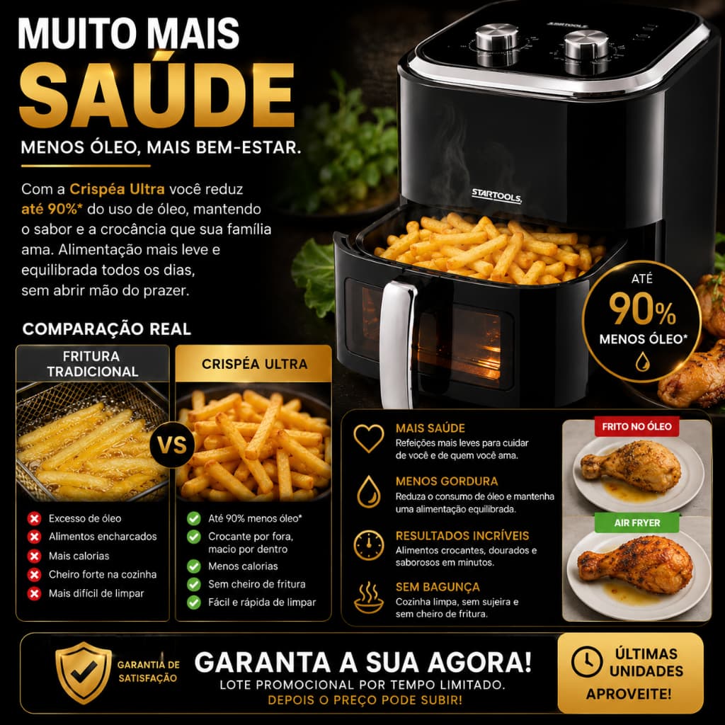 Fritadeira Elétrica Air Fryer 5 Litros 220V Sem Óleo Antiaderente Crispéa UltraAir Preta