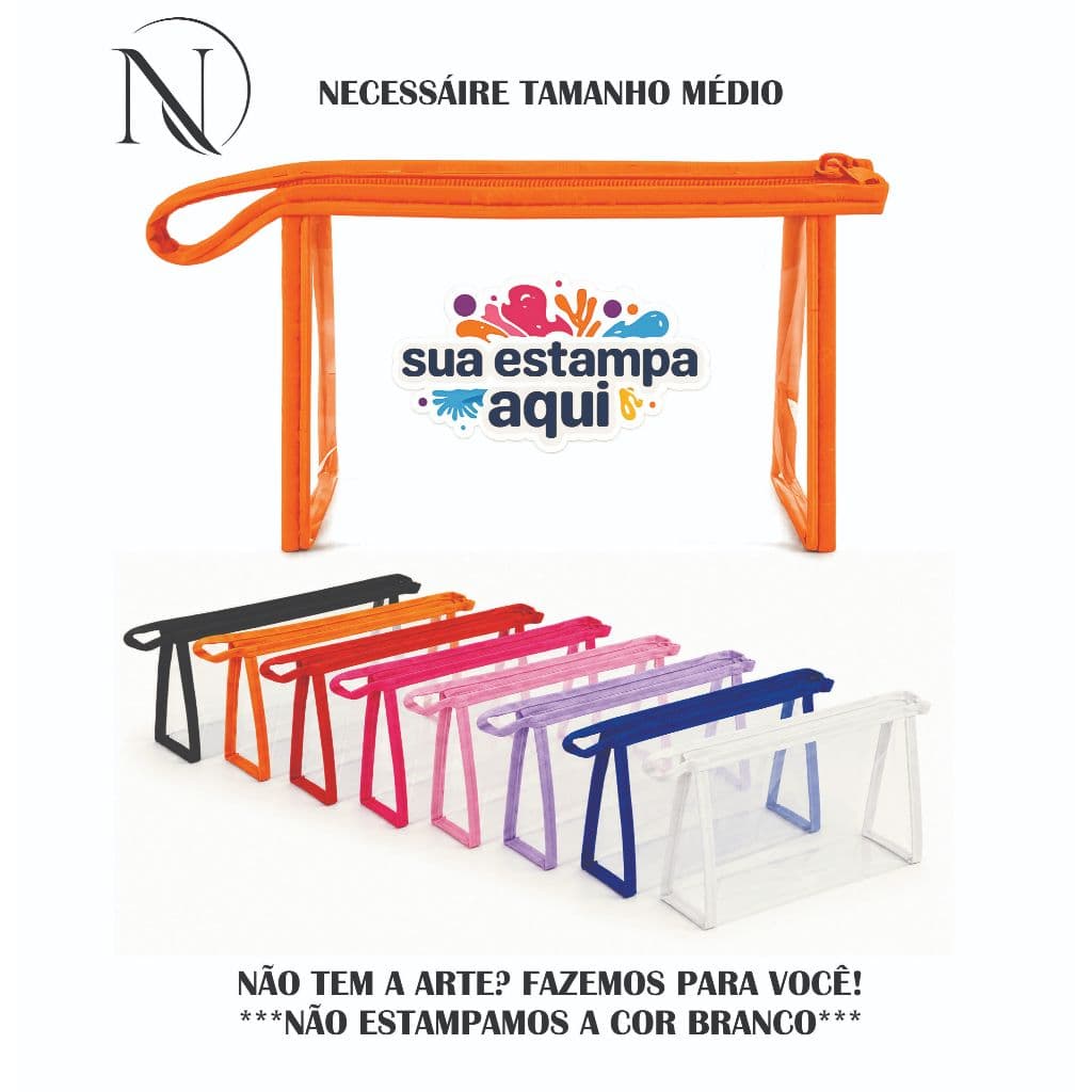 Kit 10 Necessaire Estojo M Personalizado Plástico Transparente Eventos Lembrança Aniversário Empresa