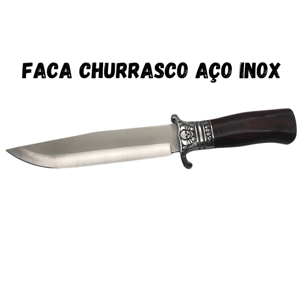 Faca Churrasco Caça e Pesca Cabo Artesanal em Madeira, Aço Inox - 1470a