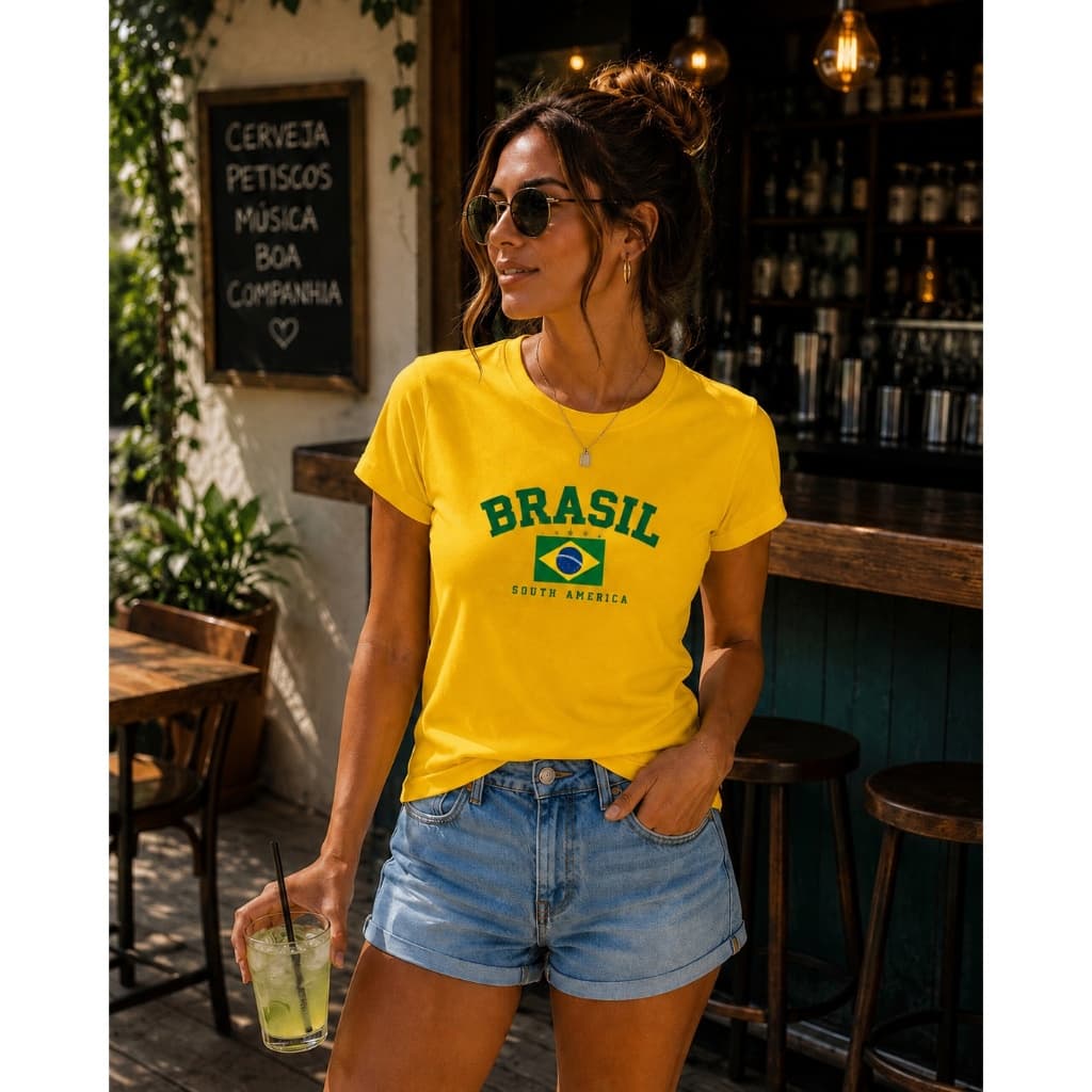 Camisa Brasil Feminina T-Shirt Camiseta Brasil Feminina Copa do Mundo Estampada Basica