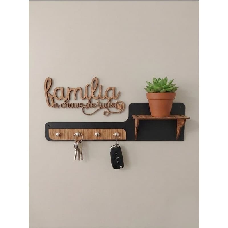 Porta-Chaves de Parede Decorativo MDF "Família" com Prateleira - Encanto MDF