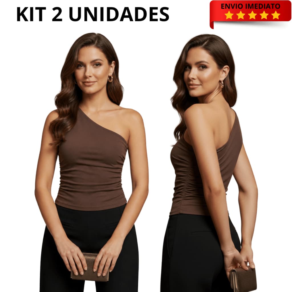 KIT 2 Blusa Feminina Elegante Mula Manca Com Franzido Assimétrica Casual Ombro Único Moda Gringa