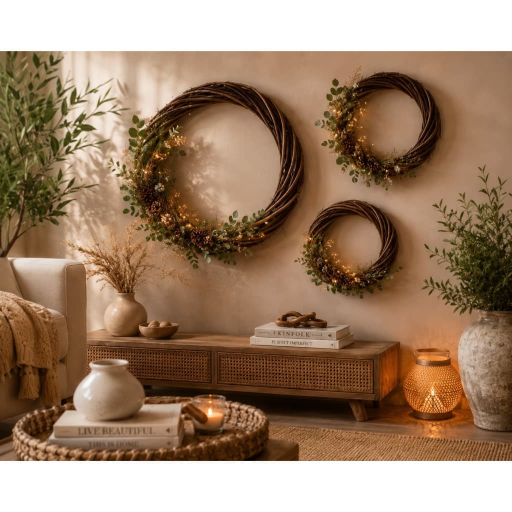 Guirlanda Escura Decorativa Rattan Natural Aro Rústico Porta Parede Arranjos Decoração Natal Artesanato Marrom