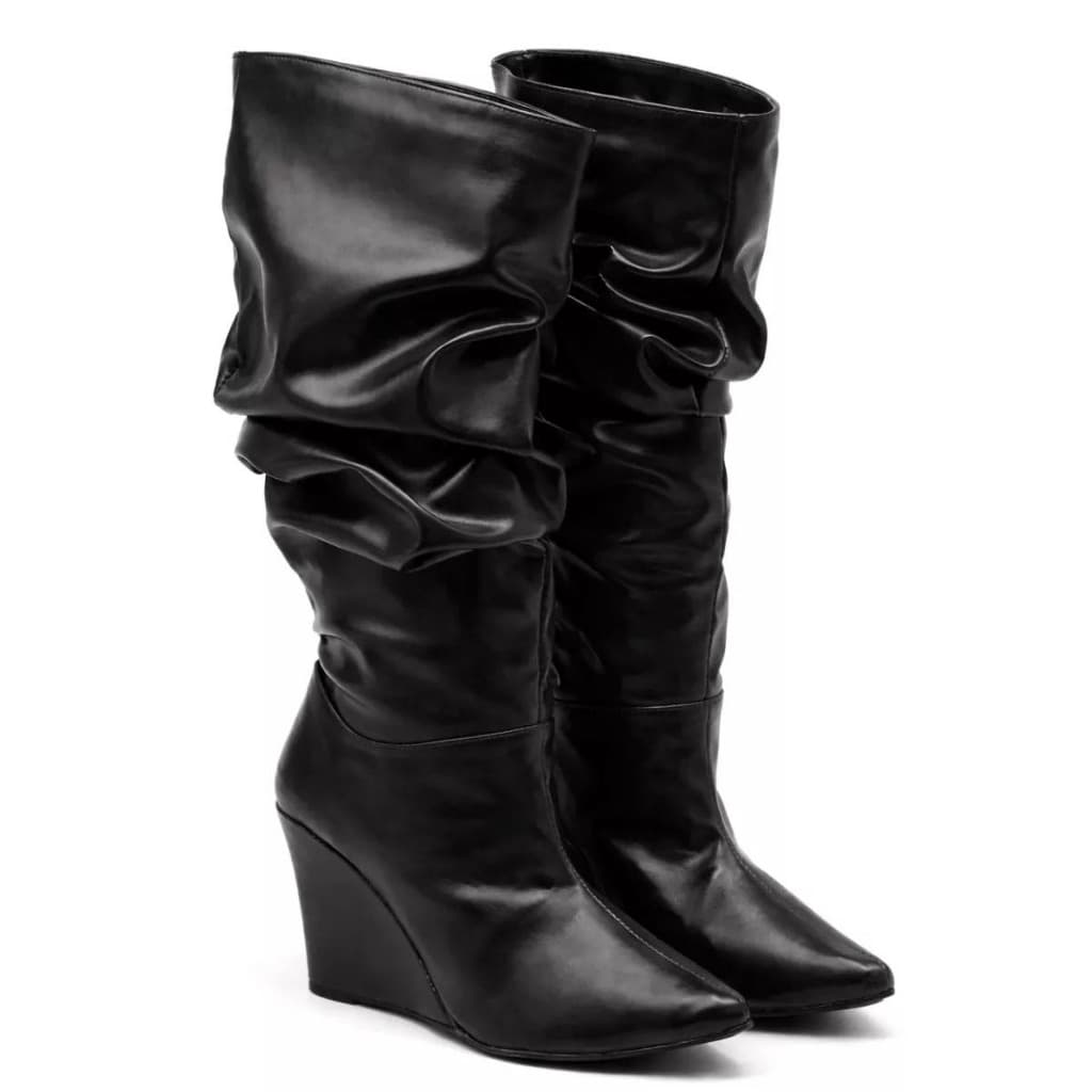 501FP-SALDO DE ESTOQUE ULTIMO PAR NR. 36 - Bota Feminina Slouch Cano Alto Salto Anabela Floter