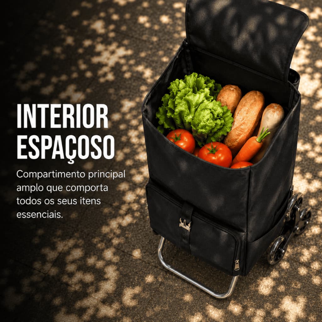 Carrinho de Feira Compras Mercado Dobrável 40 kg Sobe Escada