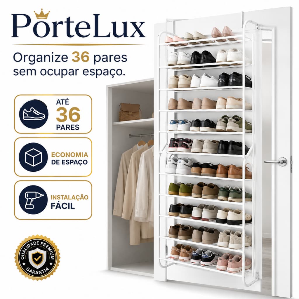 Sapateira Organizadora Vertical Capacidade 36 Pares Montagem Parede Porta