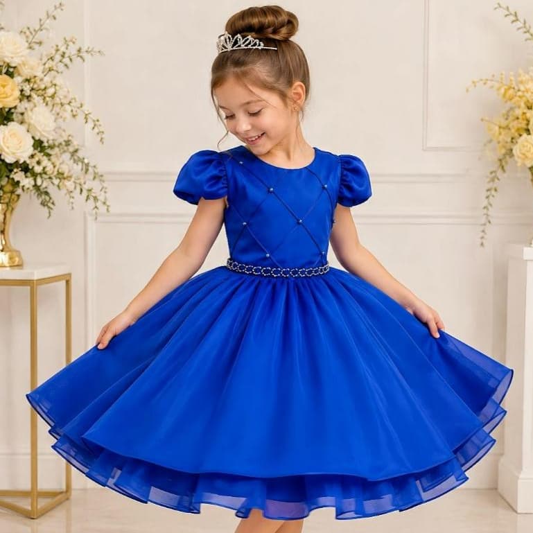 Vestido Infantil Princesa Azul Royal Rodado Luxo Festa Menina Casamento Batizado