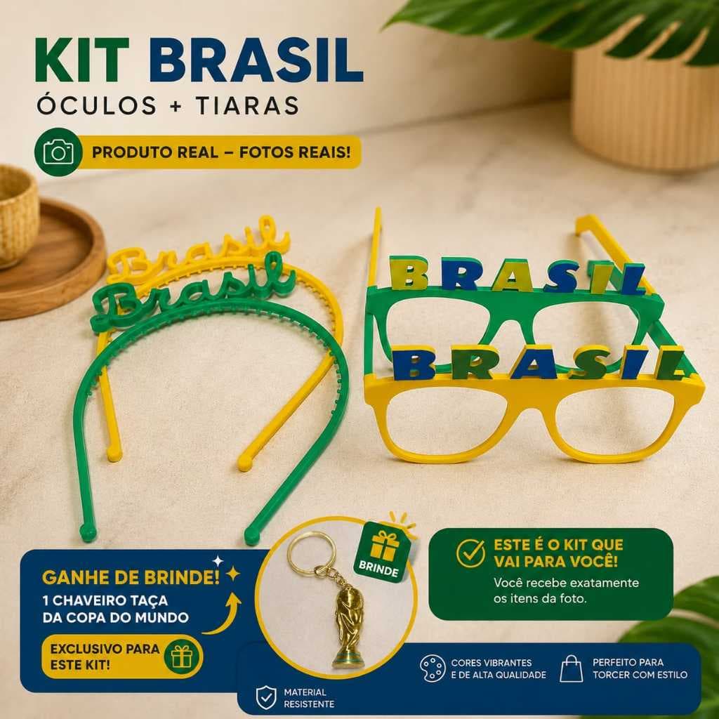 Kit Torcedor Brasil 2 Tiaras + 2 óculos + Brinde