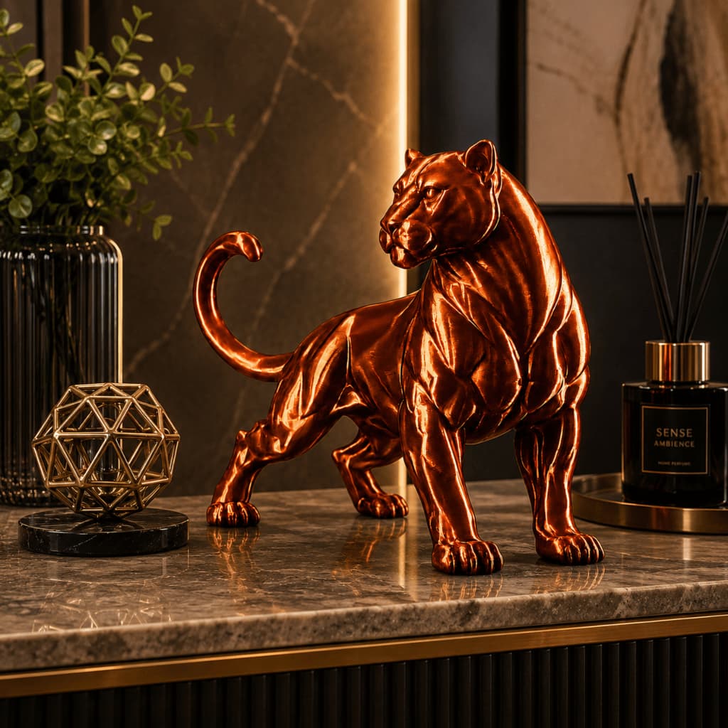 Escultura Pantera Decorativa 25cm Moderna Sala Escritório Rack