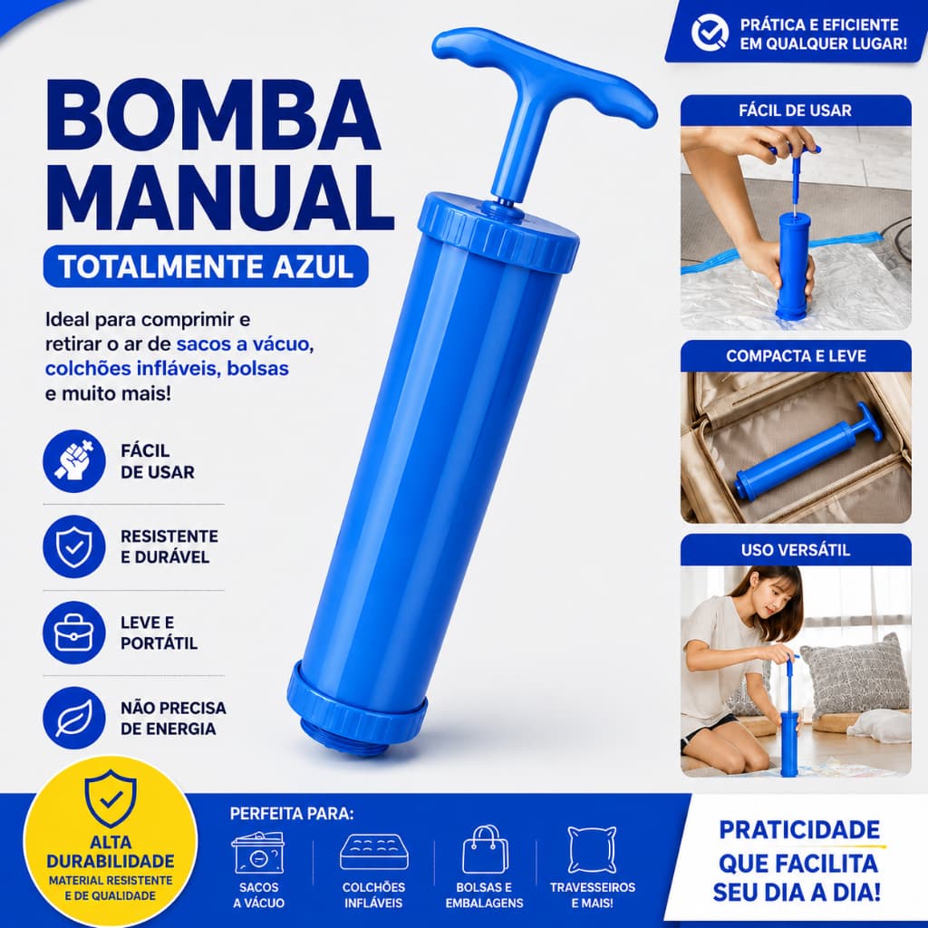 Bomba Sucção Para Saco A Vácuo Organizador 22x5cm De Ar Manual Organização de Roupas Mala Viagem
