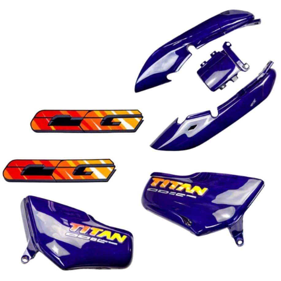 Kit Carenagem Tampa Lateral (par) + Rabeta Titan 125 95 a 99 Azul + Adesivos + Envernizado
