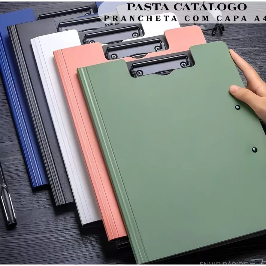 Pasta Catálogo Prancheta com Capa A4 em Polipropileno Uso Escolar Universitário e Comercial Preto