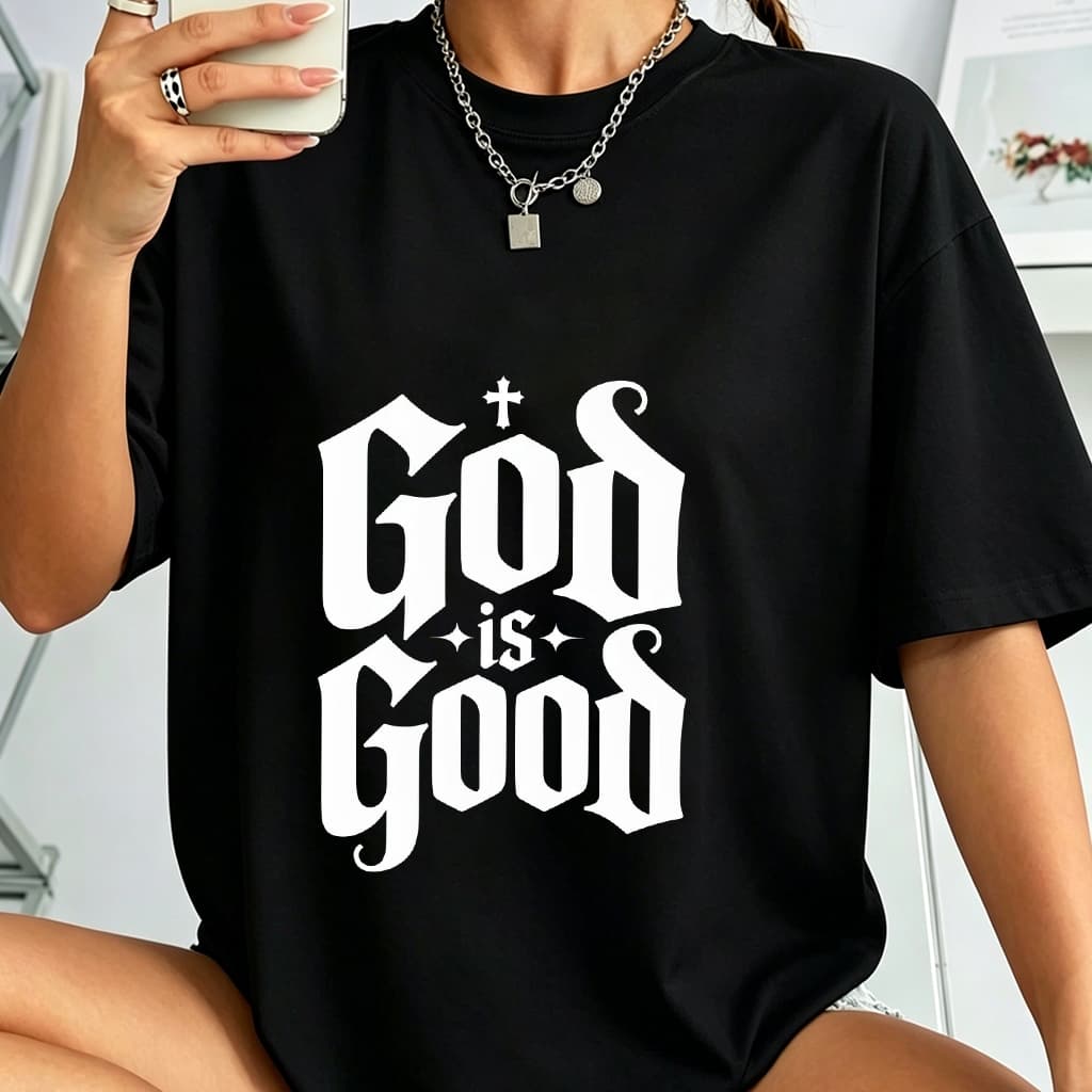Camiseta Feminina 100% Algodão Oversized God is Good Estampa Religiosa Graffiti Streetwear Plus Size Masculina