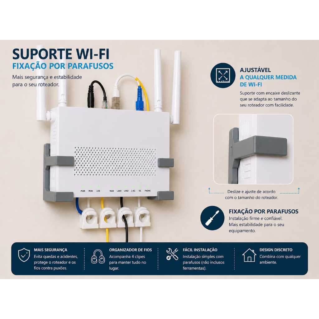 Suporte De Parede Para Roteador e Modem Ajustável com organizador de fios