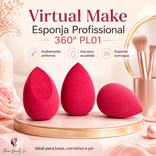 Esponja de Maquiagem Profissional Virtual Make 360º PL01 Beauty Blender Gota Para Base Corretivo e Pó