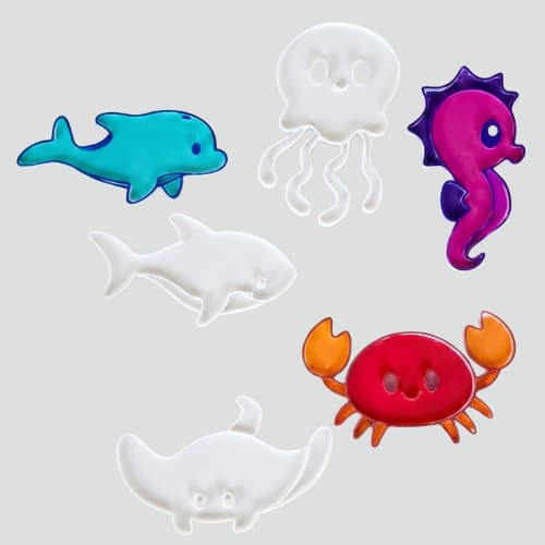 Kit 6 Peças Decorativas Fundo do Mar Baleia Água Viva Tubarão 3D Branco