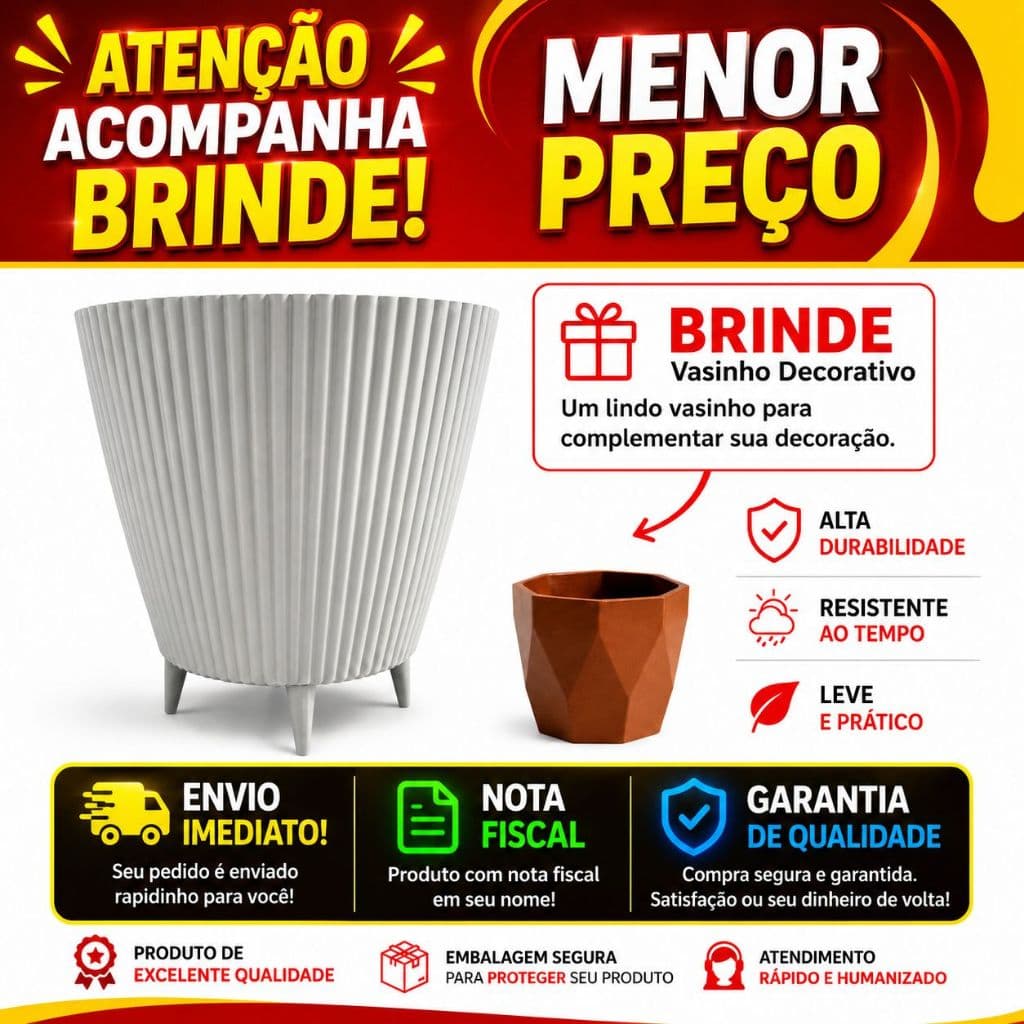 Vaso Para Planta Canelado 34X26 Coluna Decorativo Jardim Sala Moderno Resistente