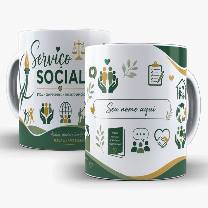 caneca xícara personalizada Serviço social com nome