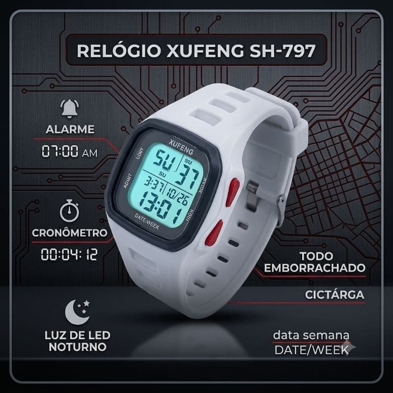 Relógio Xufeng Digital Masculino Branco SH-797