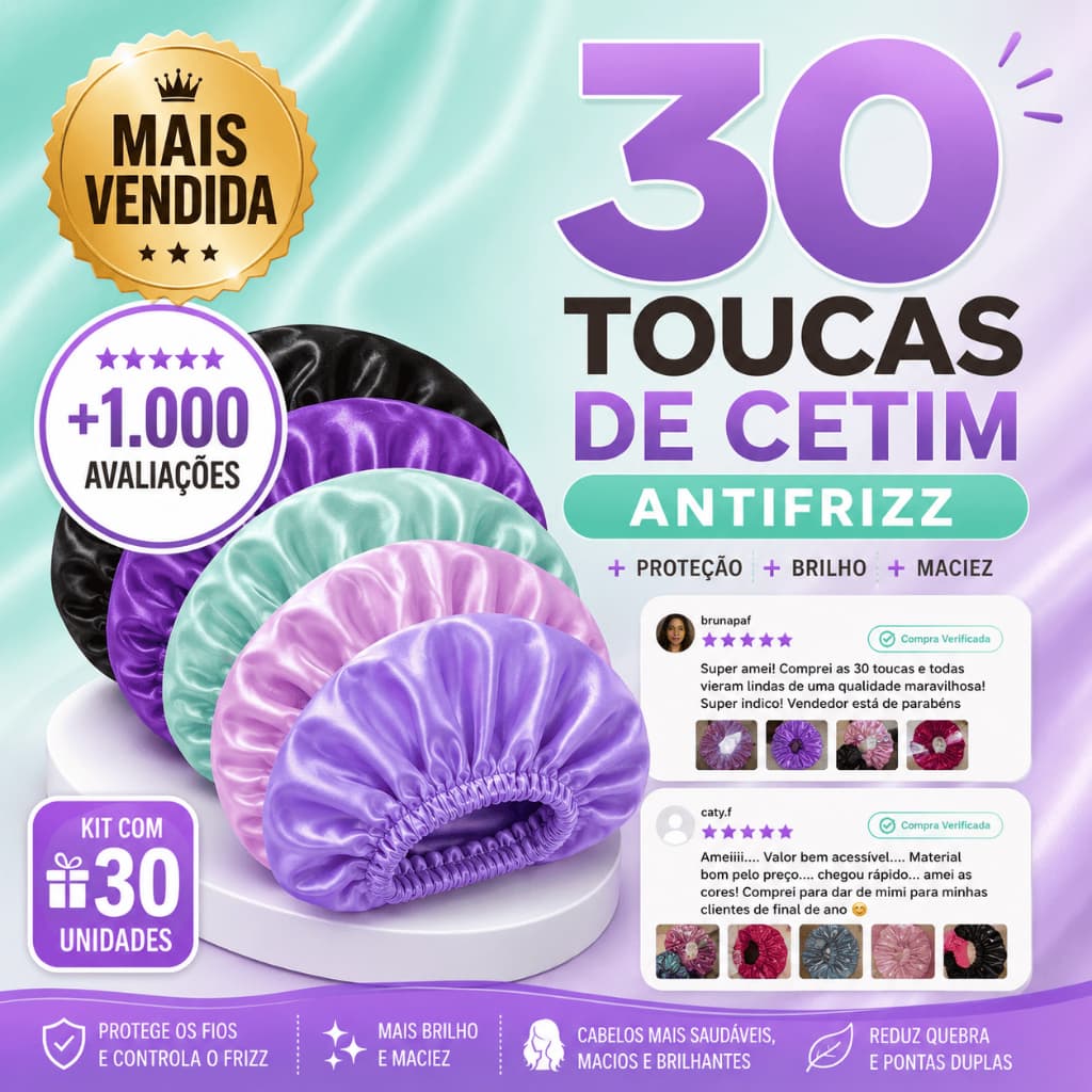 Kit 30 Com Toucas de Cetim Anti Frizz LUCRE MUITO EM CASA Pronta Entrega
