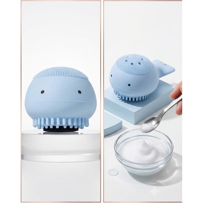 Escova de Limpeza Facial Baleia Silicone Esfoliante Massageador Profissional