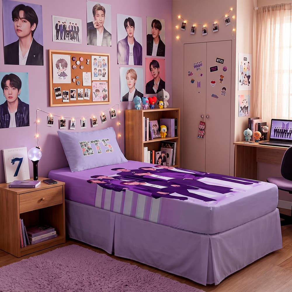 Jogo De Cama BTS Solteiro Lençol Elástico + Fronha Exclusiva  Vários Temas