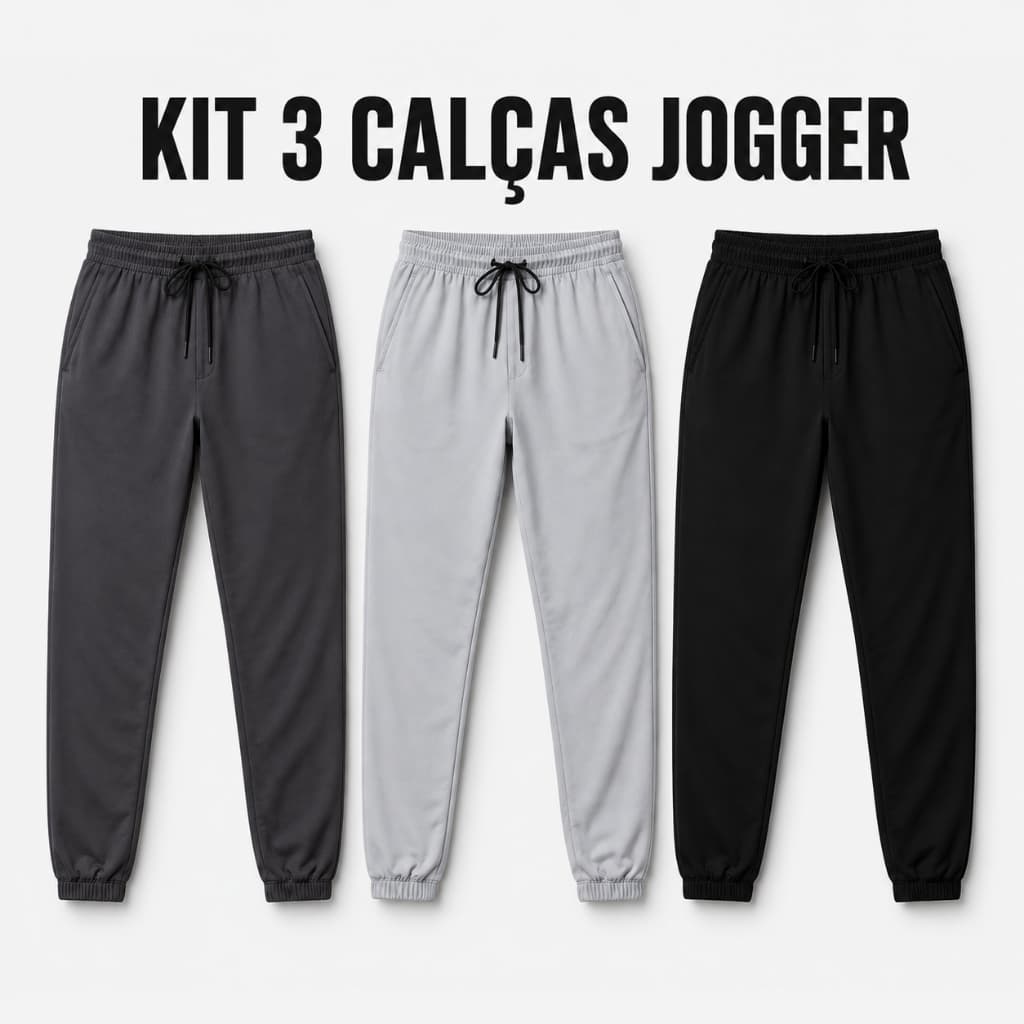Kit 3 Calças Masculina Tactel para Treino Esportivo e Corrida Estilo Jogger leve Confortável