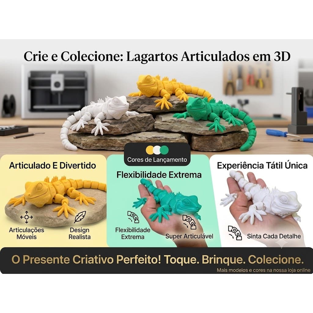 Iguana Lagarto Articulado Impresso em 3D – Realista e Divertido!