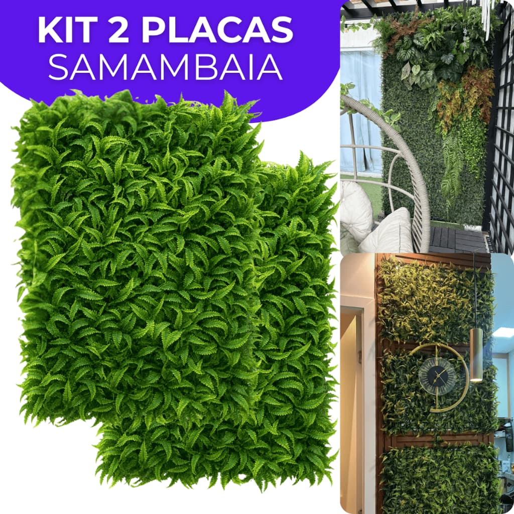 Kit 2 Placa Samambaia 60x40cm Cheia Grama Artificial Jardim Vertical Muro Inglês Parede Verde