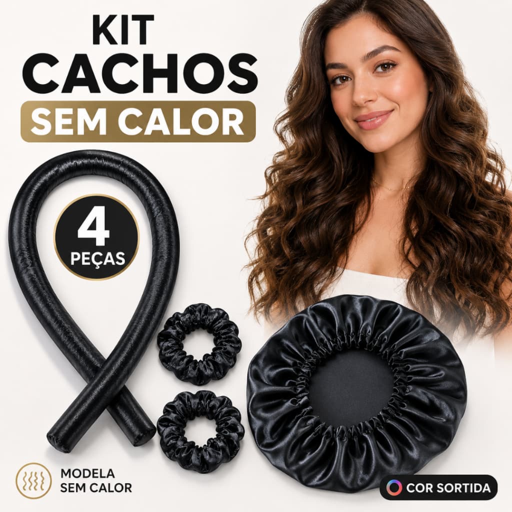 Kit Touca de Cetim Antifrizz + Modelador de Cachos Sem Calor + 2 Xuxinhas