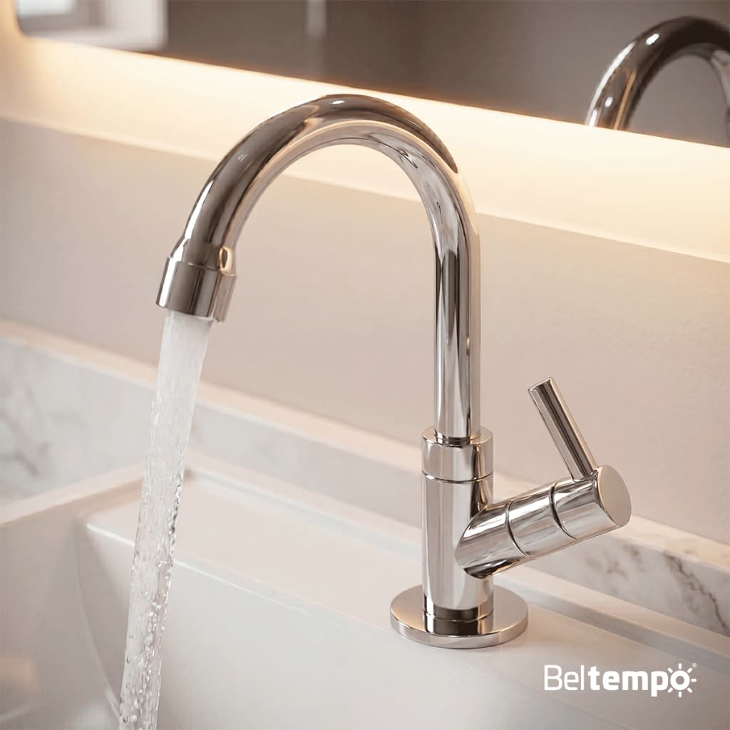 Torneira para Banheiro Lavabo Bica Baixa Bancada ABS Cromada Beltempo