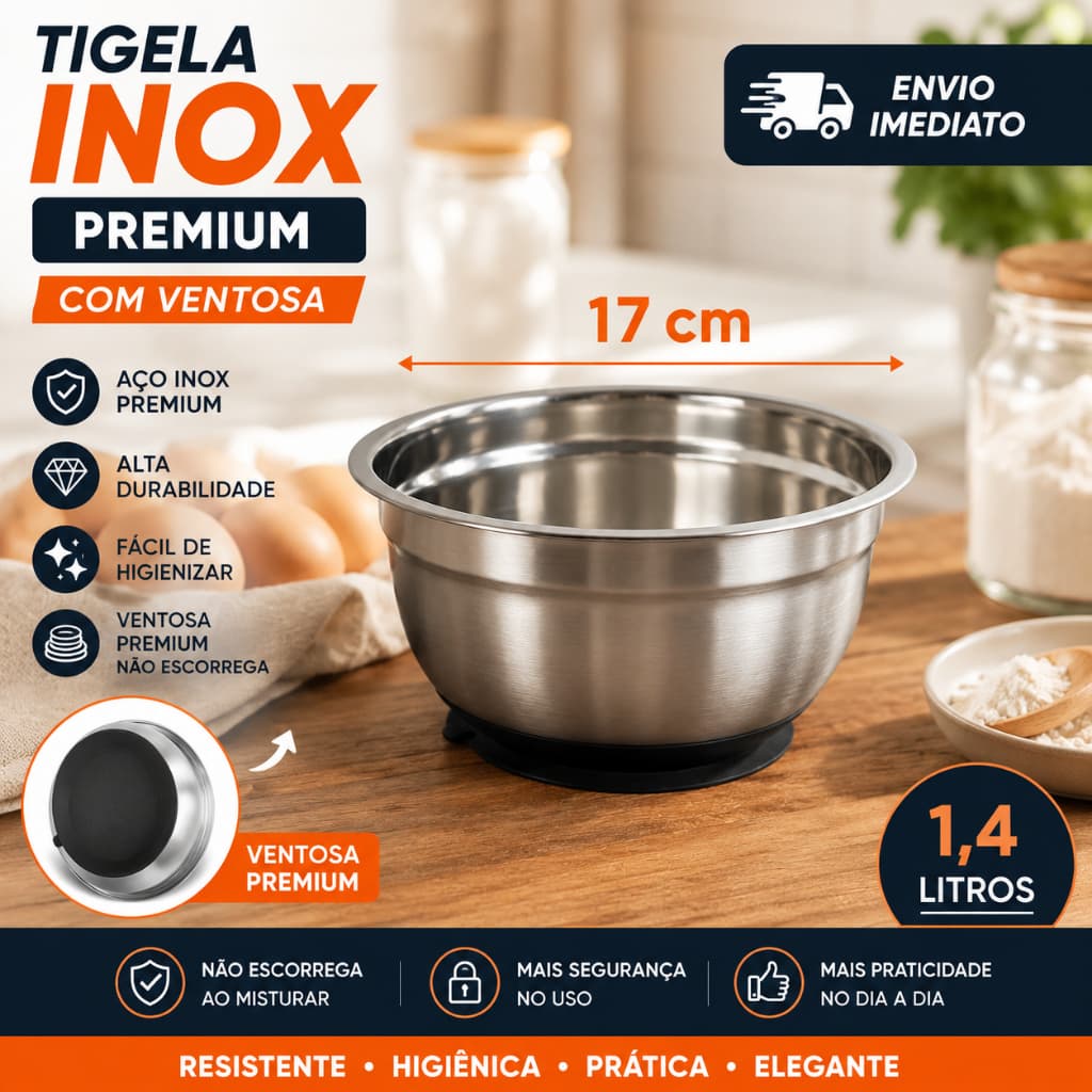 Bowl Tigela Com VENTOSA Premium 17cm 1,4 Litros Fixação Antiderrapante