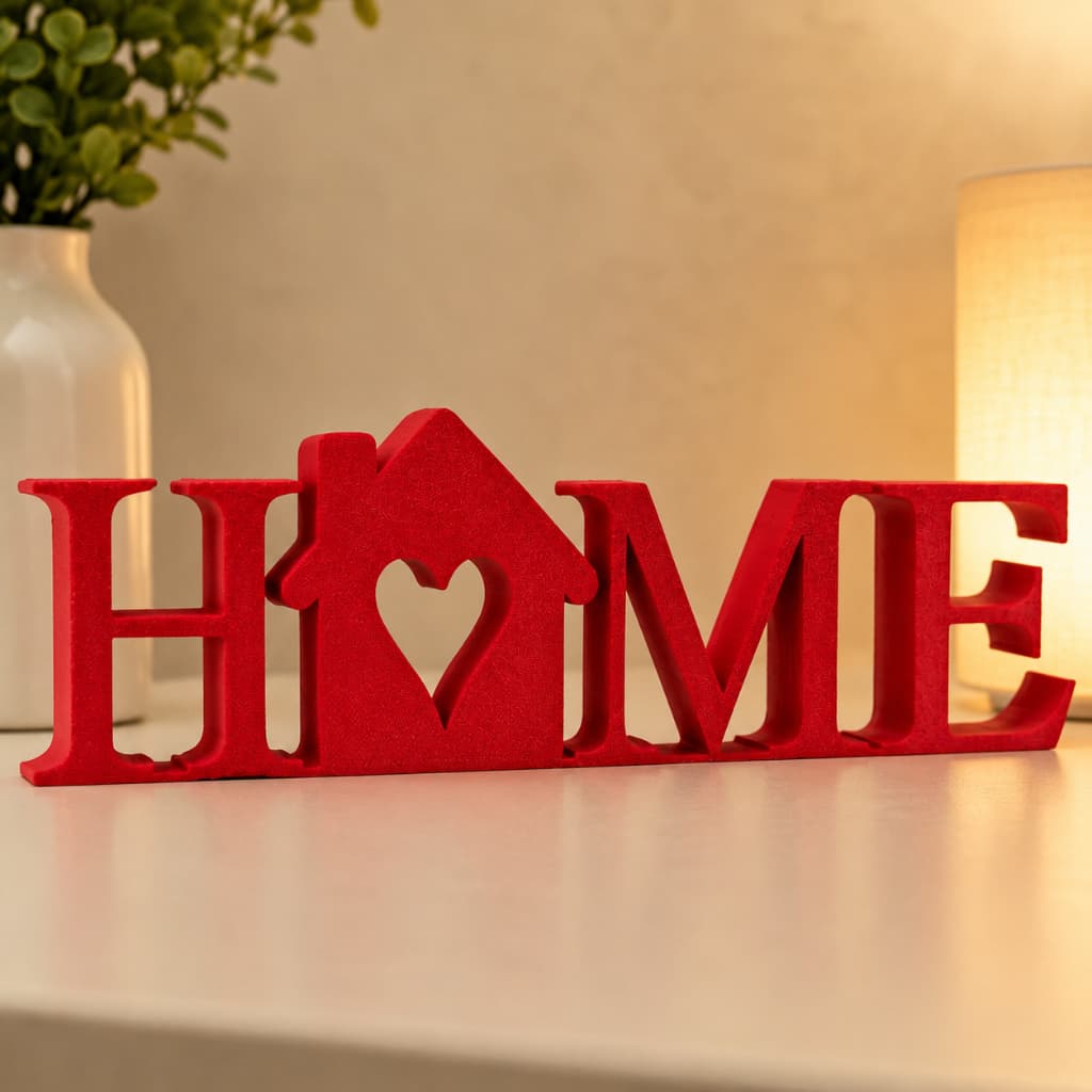 Enfeite Decorativo HOME Vermelho Escultura Moderna Casa com Coração Decoração Sala Estante Escritório Minimalista