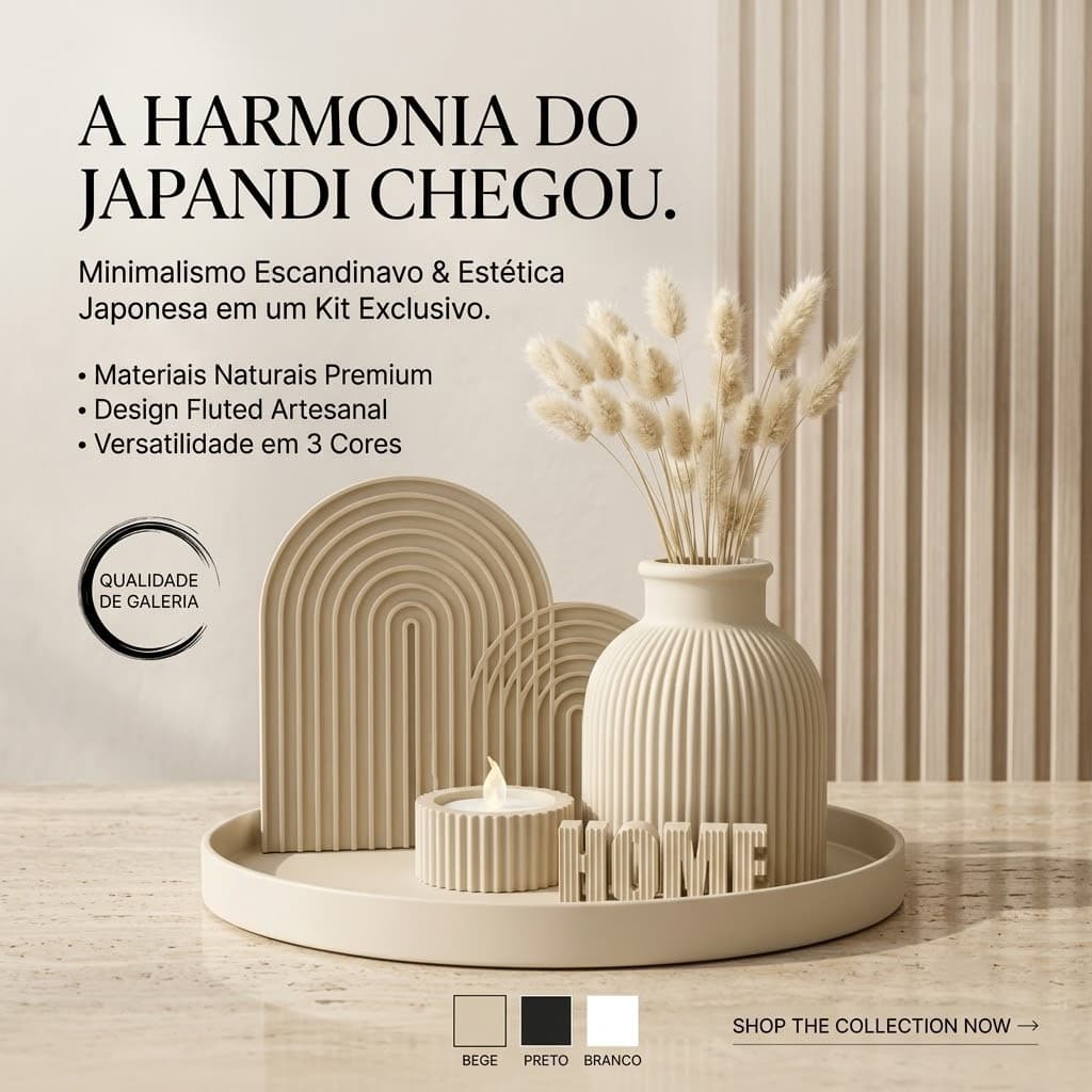 Kit Decoração Japandi Minimalista - Bandeja, Vaso, Vela e Enfeite Home (Escolha sua Cor)