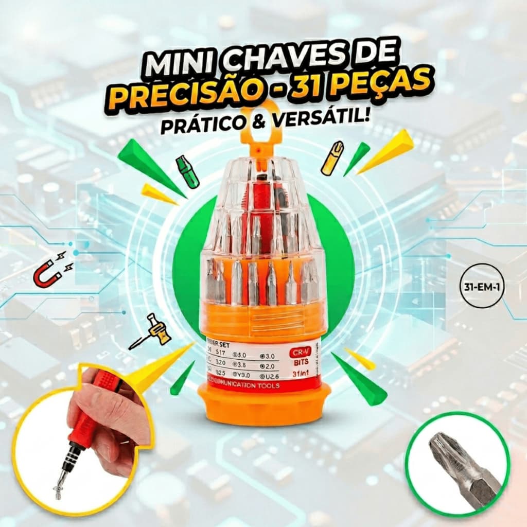 Jogo Kit Chaves Precisão 31 Peças Fenda/Philips Fenda Torx Alen Philips e Jogo de Ferramentas Chaves