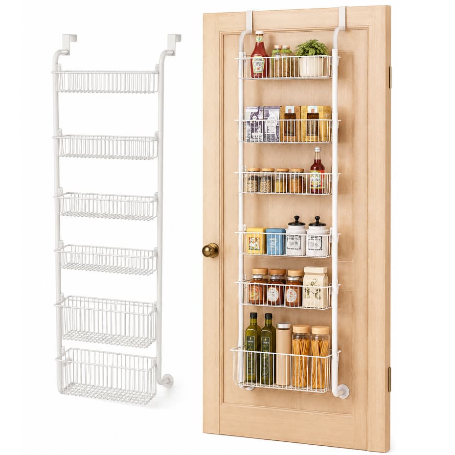 Organizador Multiuso de Porta 6 Níveis em Aço para Banheiro Cozinha Lavanderia Sem Furo 43x143cm